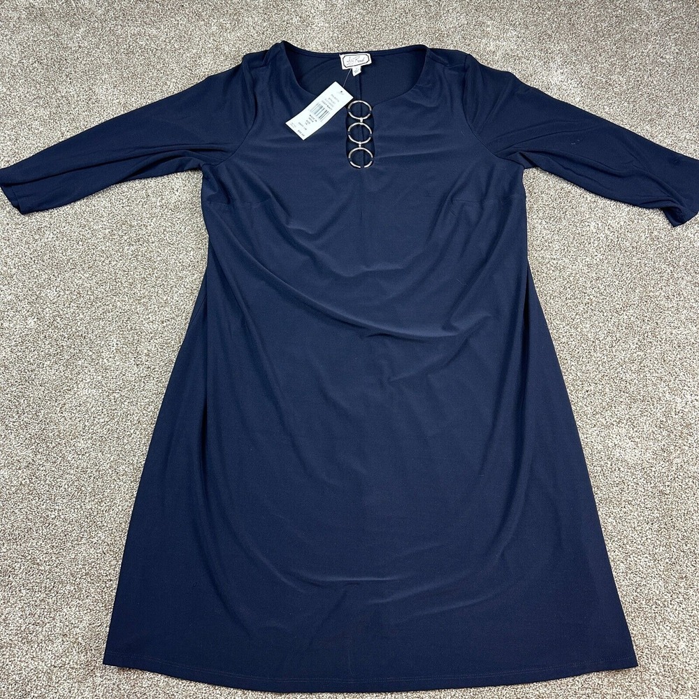 NWT Ivy Road Women's Plus Size 1X Deep Navy 3/4 Sleeve Knee Length Dress Stretch